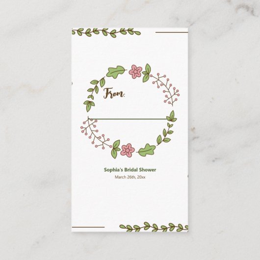 Carte D'accompagnement Douche d'écran à fleurs rose Feuille vert (Dos)