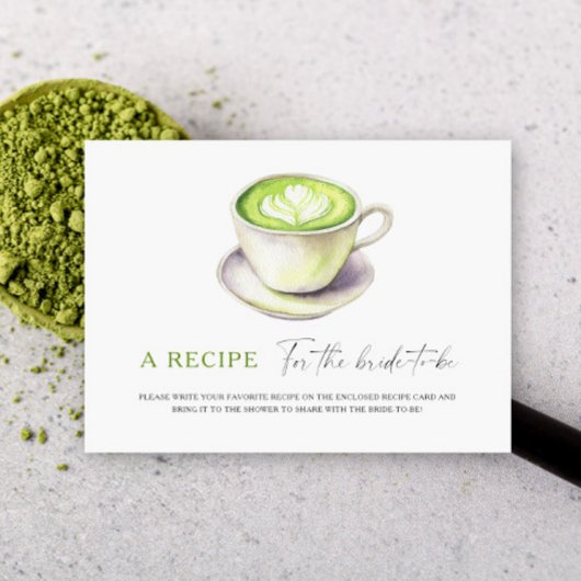 Carte D'accompagnement Douche nuptiale Matcha. Recette pour la mariée à ê