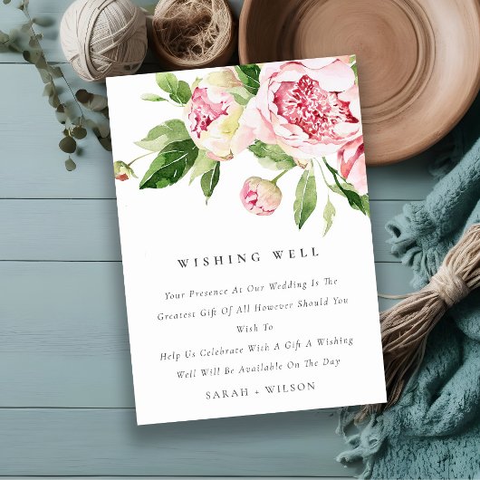Carte D'accompagnement Doux Blush Floral Peony Mariage Wishing well