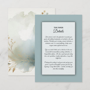 Carte D'accompagnement Doux Golden Dusty Blue Romance Mariage