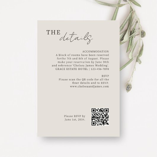 Carte D'accompagnement Dove Grey | Code QR Mariage minimal chic