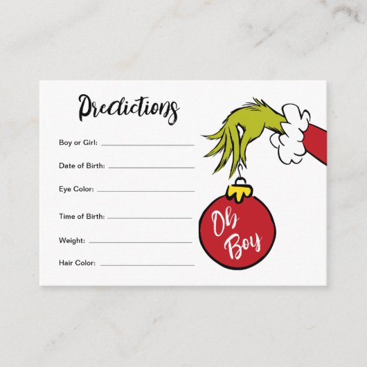 Carte D'accompagnement Dr Seuss | Oh Garçon Grinch prédictions bébé (Devant)