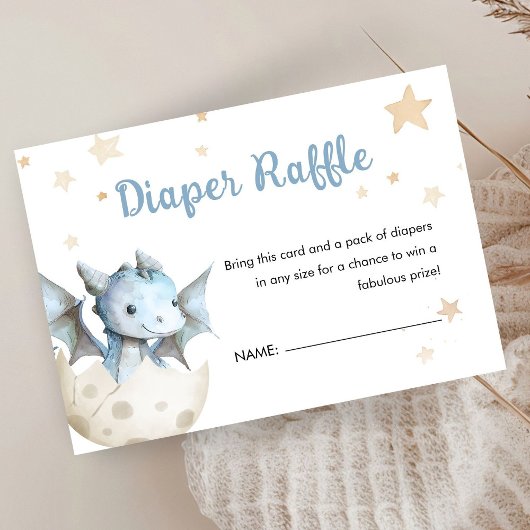Carte D'accompagnement Dragon Baby shower Cute Boy Blue Diaper Raffle