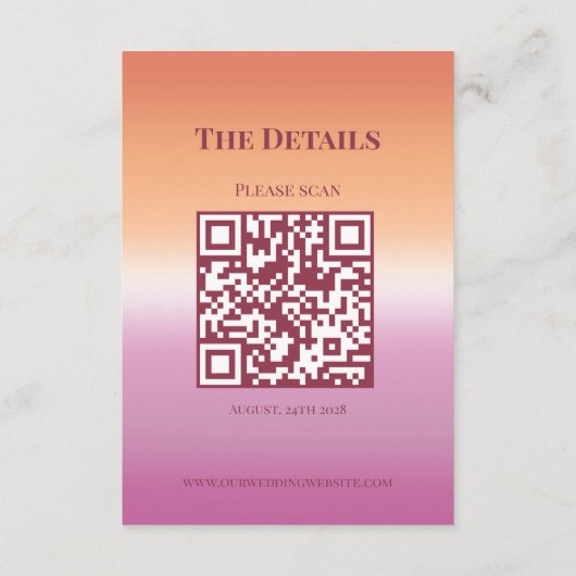 Carte D'accompagnement Drapeau de fierté de mariage lesbien avec code QR (Dos)