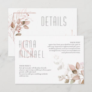 Carte D'accompagnement Dreamy Foliage Détails du Mariage Blush Pink ID817