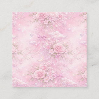 Carte D'accompagnement Dreamy Pink Rose Floral Pearls Bows Sparkle Pastel