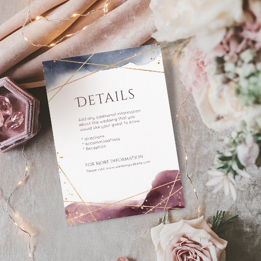 Carte D'accompagnement Dusk Watercolor Géométrique Moderne détails Mariag