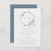 Carte D'accompagnement Dusky Blue Flora Wreath Monogramme Réception de ma (Devant / Derrière)