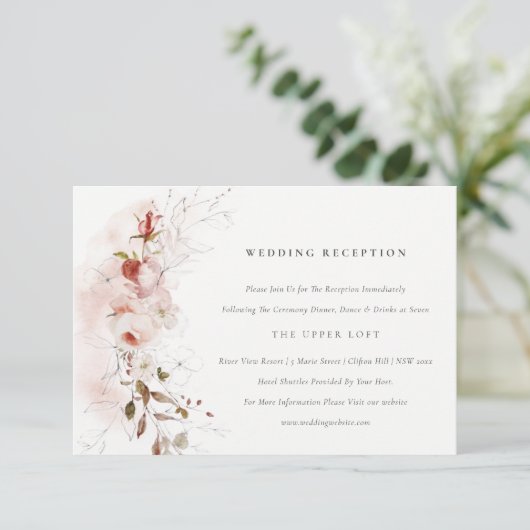 Carte D'accompagnement Dusky Fall Marsala Blush Floral Mariage Réception (Debout devant)