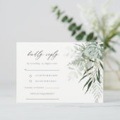 Carte D'accompagnement Dusky Green Leafy Fern Mariage Succulent RSVP Diet (Debout devant)