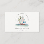 Carte D'accompagnement Dusky Turquoise Sailboat Palm Seascape Mariage sit (Devant)