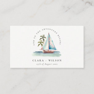 Carte D'accompagnement Dusky Turquoise Sailboat Palm Seascape Mariage sit