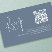 Carte D'accompagnement Dusty Bleu Blanc Script QR Code Mariage RSVP