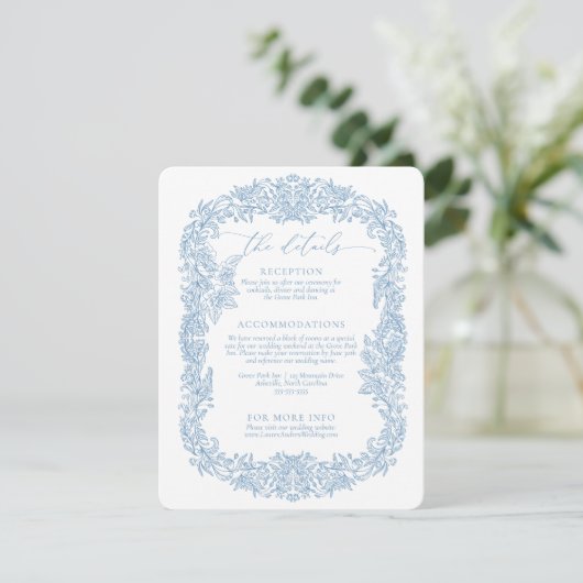 Carte D'accompagnement Dusty bleu et blanc moderne arrondi Mariage (Debout devant)