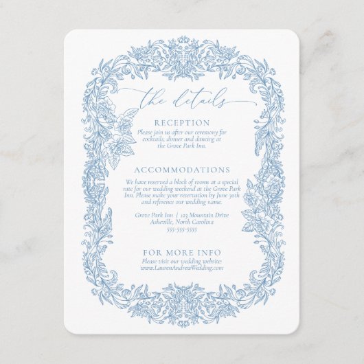 Carte D'accompagnement Dusty bleu et blanc moderne arrondi Mariage (Devant)