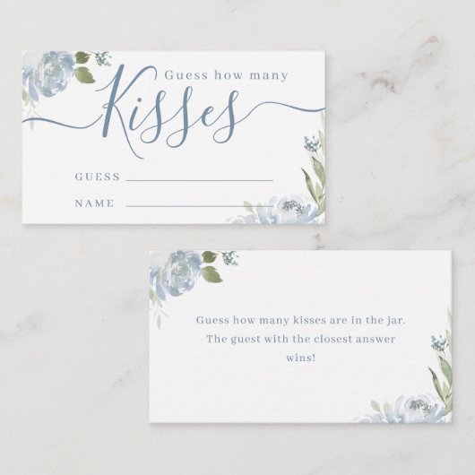 Carte D'accompagnement Dusty bleu floral devinez combien de baisers jeu (Devant / Derrière)