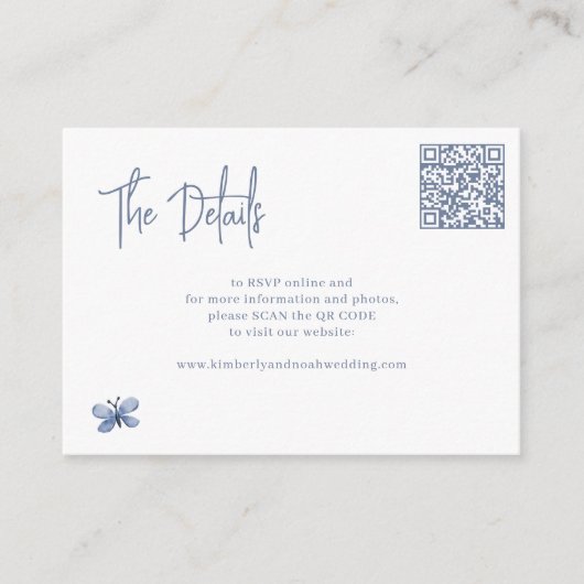 Carte D'accompagnement Dusty bleu QR CODE en ligne RSVP mariage détails (Devant)