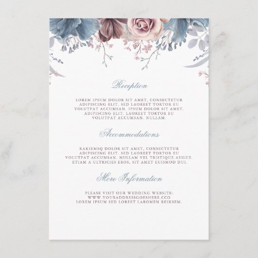 Carte D'accompagnement Dusty Blue and Mauve Mariage Information Invité (Devant)