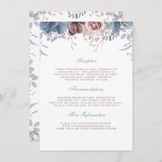 Carte D'accompagnement Dusty Blue and Mauve Mariage Information Invité (Devant / Derrière)