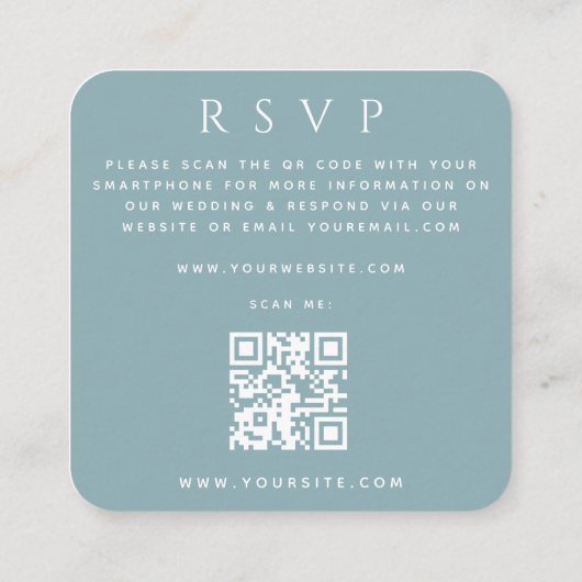 Carte D'accompagnement Dusty Blue Arch Photo QR Code Mariage en ligne RSV (Dos)
