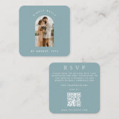 Carte D'accompagnement Dusty Blue Arch Photo QR Code Mariage en ligne RSV (Devant / Derrière)