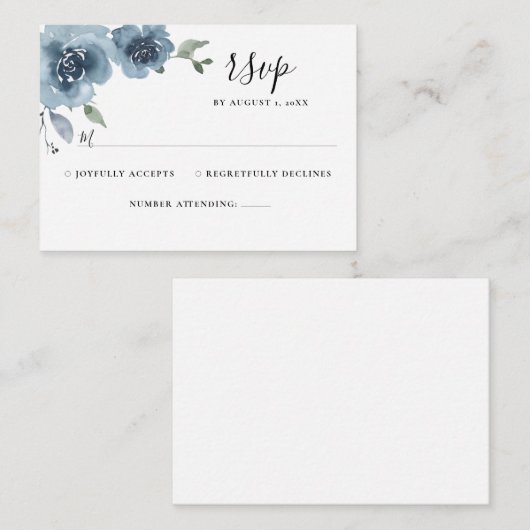 Carte D'accompagnement Dusty Blue Ardoise Floral Aquarelle Mariage RSVP (Devant / Derrière)