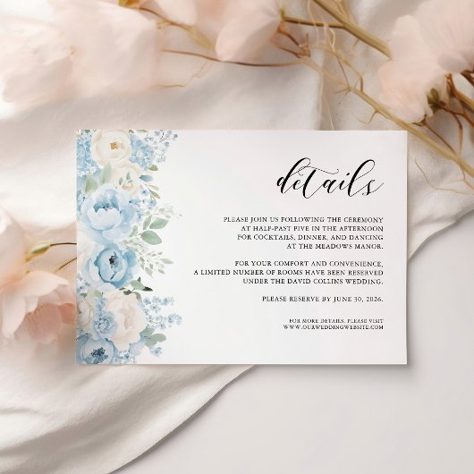 Carte D'accompagnement Dusty Blue Boho Floral Wedding Details