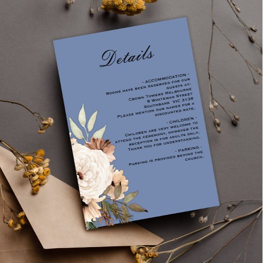 Carte D'accompagnement Dusty Blue Boho Flowers Détails du Mariage