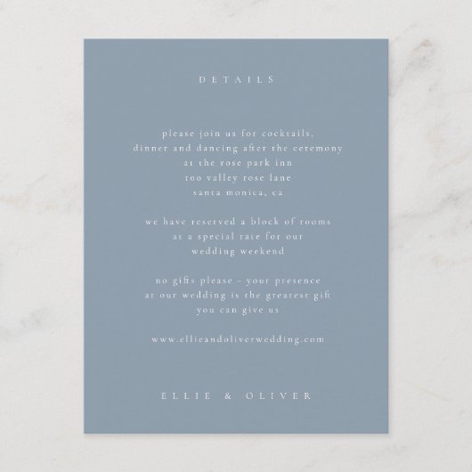 Carte D'accompagnement Dusty Blue Boho Photo Mariage Moderne (Devant)