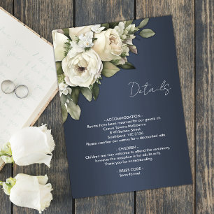 Carte D'accompagnement Dusty Blue Boho Roses Détails du Mariage