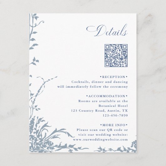 Carte D'accompagnement Dusty Blue Botanical Wedding QR Code Details (Devant)