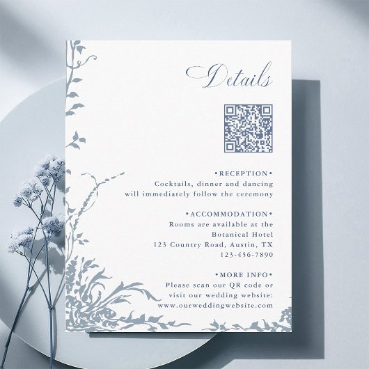 Carte D'accompagnement Dusty Blue Botanical Wedding QR Code Details