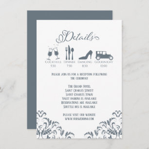 Carte D'accompagnement Dusty Blue Calligraphy Détails du Mariage Élégant