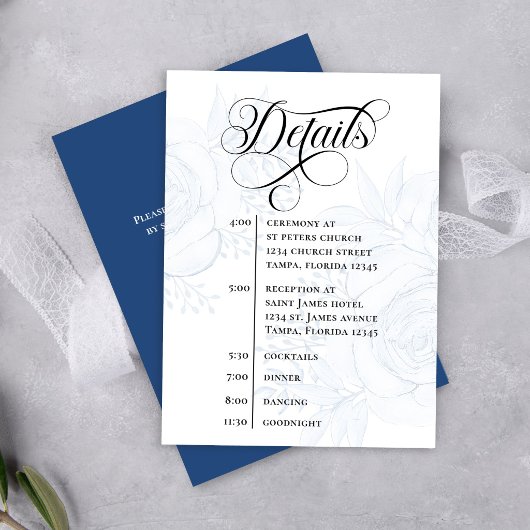 Carte D'accompagnement Dusty Blue Calligraphy QR Code Wedding Details