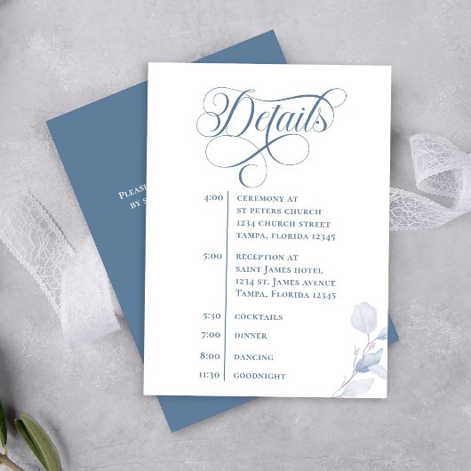 Carte D'accompagnement Dusty Blue Calligraphy QR Code Wedding Insert