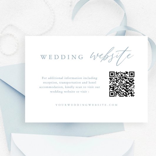 Carte D'accompagnement Dusty Blue Calligraphy Site Mariage QR Code
