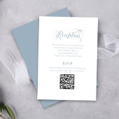 Carte D'accompagnement Dusty Blue Calligraphy Wedding QR Code RSVP