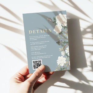 Carte D'accompagnement Dusty Blue Chinoiserie Fleurs Détails du Mariage