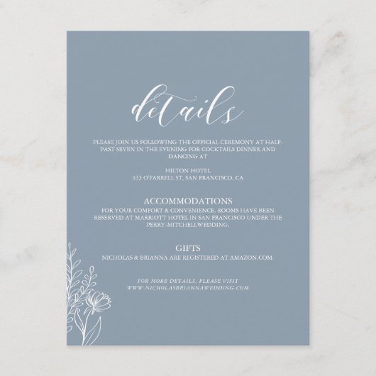 Carte D'accompagnement Dusty Blue Classic Minimal Modern Mariage Détails (Devant)