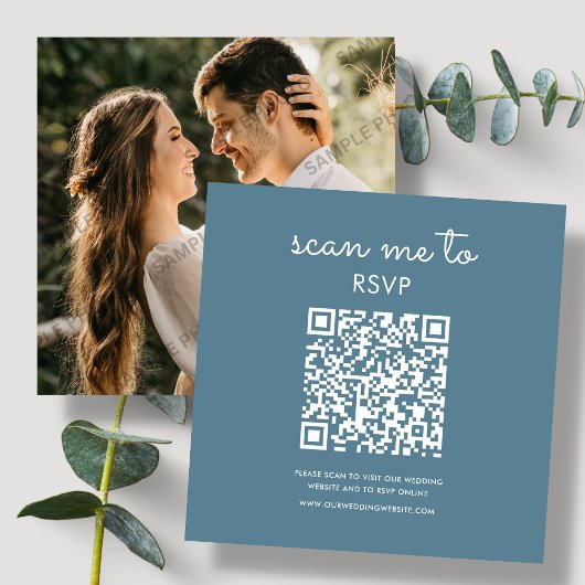 Carte D'accompagnement Dusty Blue | Code QR RSVP de mariage