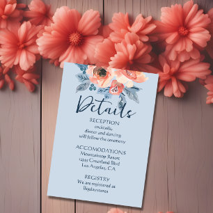 Carte D'accompagnement Dusty Blue & Coral Rose Aquarelle Mariage Floral
