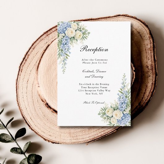 Carte D'accompagnement Dusty Blue Cream Floral Wedding Reception 