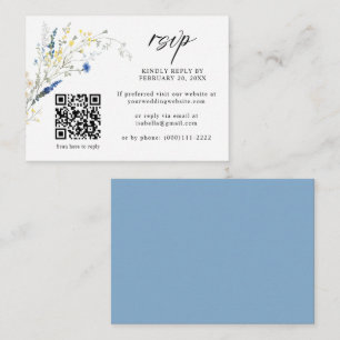 Carte D'accompagnement Dusty Blue Dainty Floral QR Code Mariage RSVP