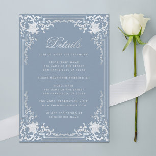 Carte D'accompagnement Dusty Blue Details Elegant Vintage Mariage argent
