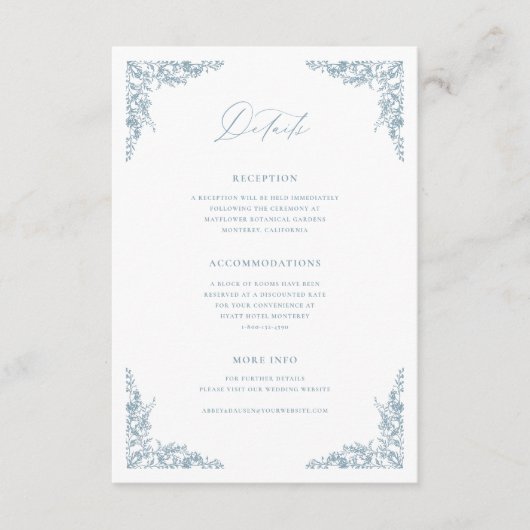 Carte D'accompagnement Dusty Blue Details Informations sur le Mariage de  (Devant)