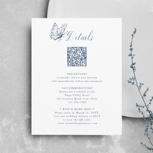 Carte D'accompagnement Dusty Blue Elegant Calligraphy Wedding Details