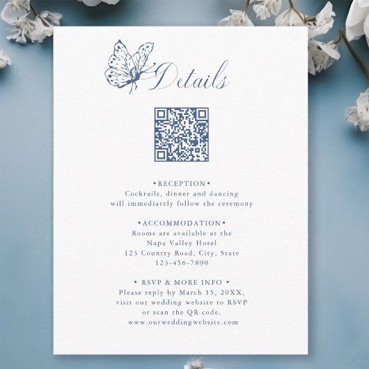 Carte D'accompagnement Dusty Blue Elegant Calligraphy Wedding Details