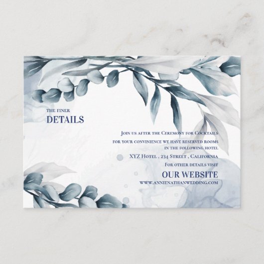 Carte D'accompagnement Dusty Blue Elegant Eucalyptus Détails du Mariage (Devant)