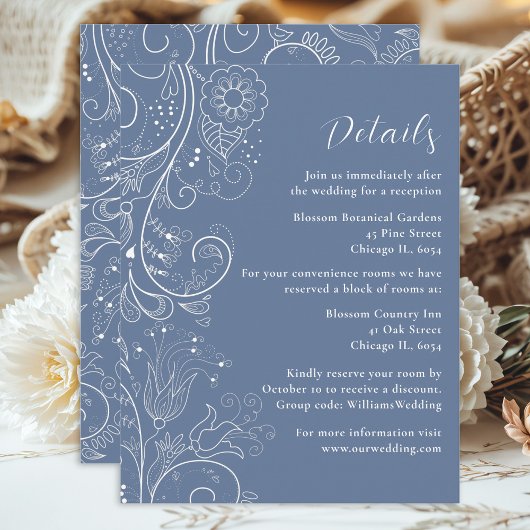 Carte D'accompagnement Dusty Blue Elegant Floral Détails du Mariage