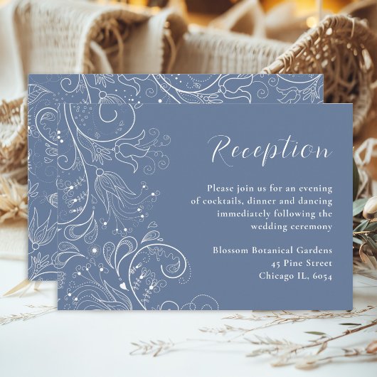Carte D'accompagnement Dusty Blue Elegant Floral Mariage Réception
